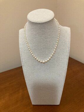 14K White Gold Graduated Cultured Pearl Necklace 15" Girls